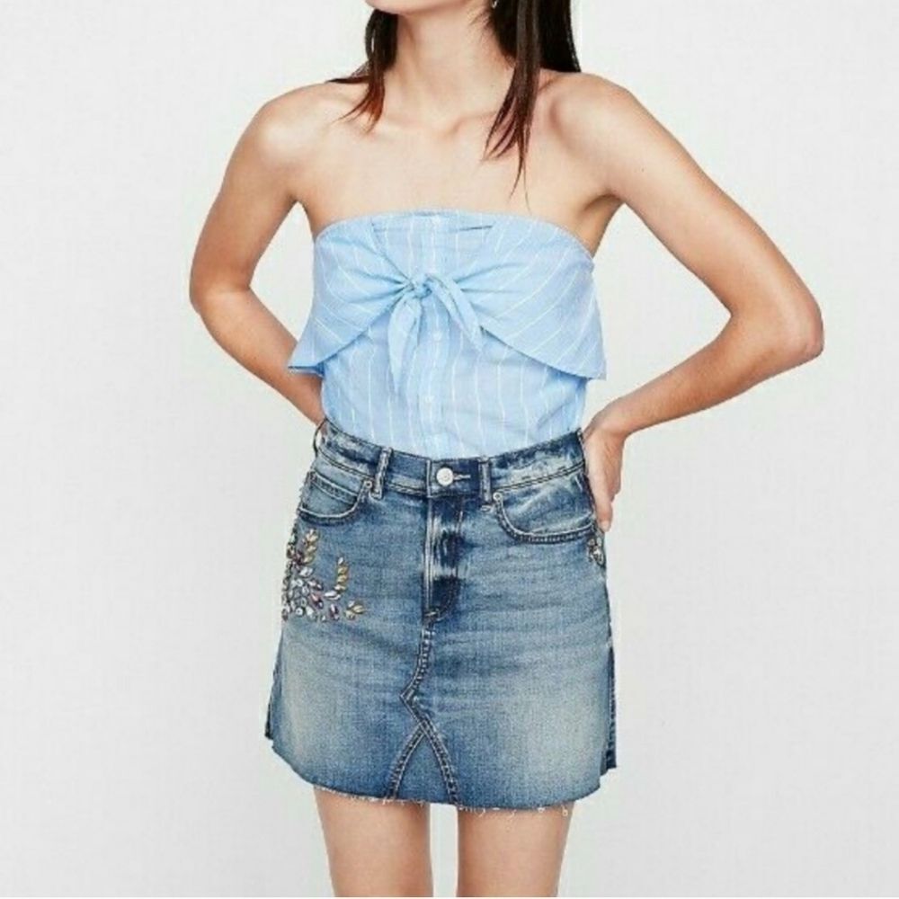 Express Rhinestone Mini Denim Skirt Size 4
